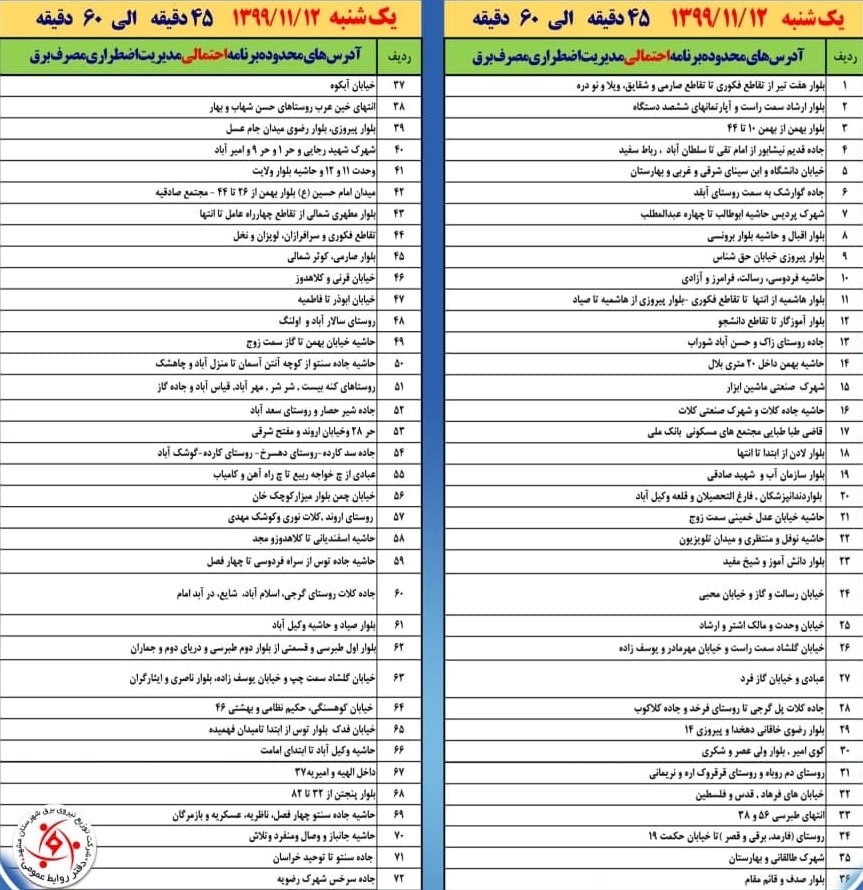 قطع برق در مشهد قطع برق در مشهد