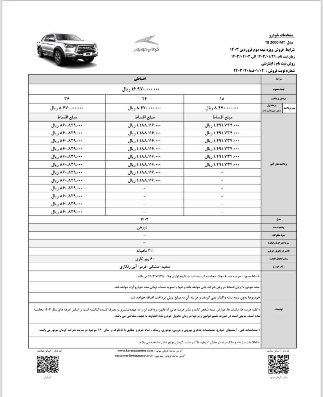شرایط فروش اقساطی سه محصول کرمان موتور اعلام شد