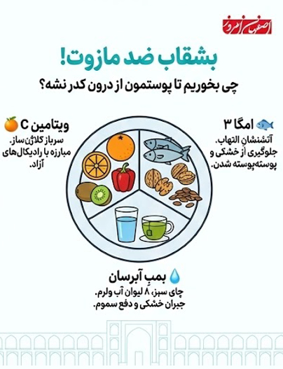 بشقاب غذایی سالم برای مقابله با آلودگی هوا شامل ویتامین C، امگا ۳ و نوشیدن آب کافی