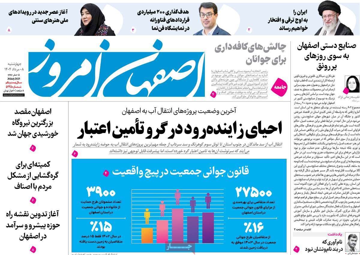 صفحه نخست روزنامه‌های امروز اصفهان چهارشنبه 8 مرداد 1404