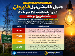 جدول خاموشی برق فلاورجان امروز پنجشنبه ۲۵ تیر؛ ساعت قطعی برق هر منطقه