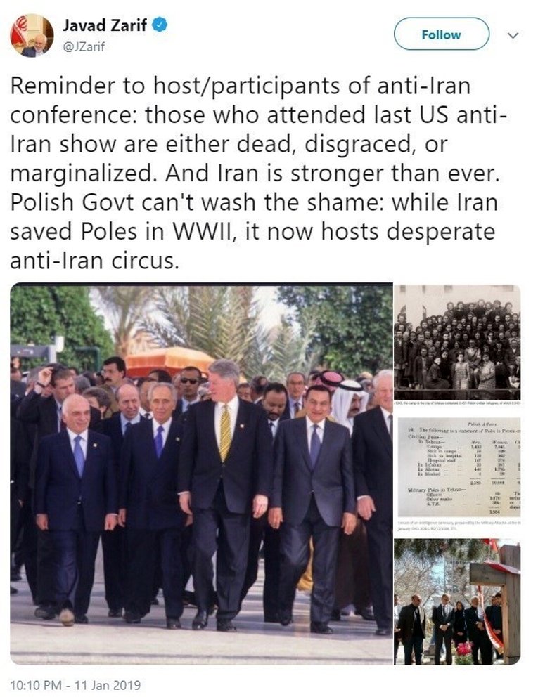 واکنش ظریف به کنفرانس ضد ایرانی: دولت لهستان شرم کند