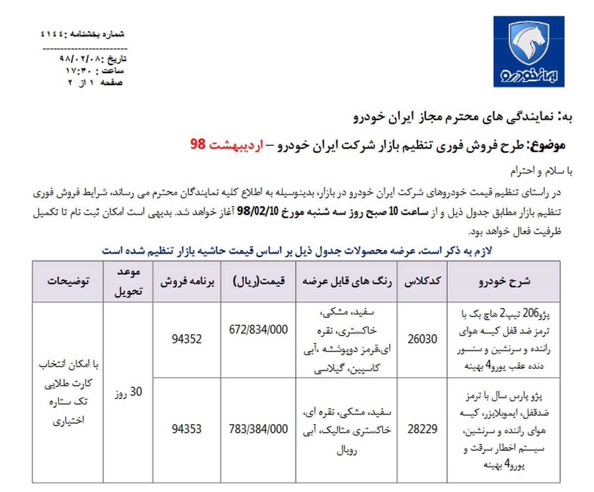 فروش فوری2 محصول پر طرفدار ایران خودرو +جدول و جزئیات