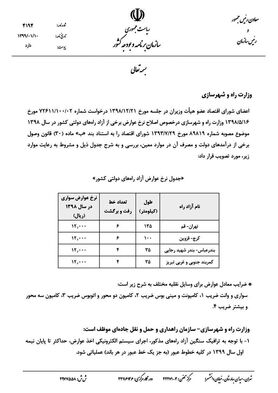 نرخ عوارضی برخی آزادراه های دولتی اصلاح شد