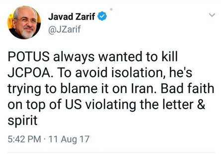 واکنش توئیتری ظریف به مواضع ترامپ