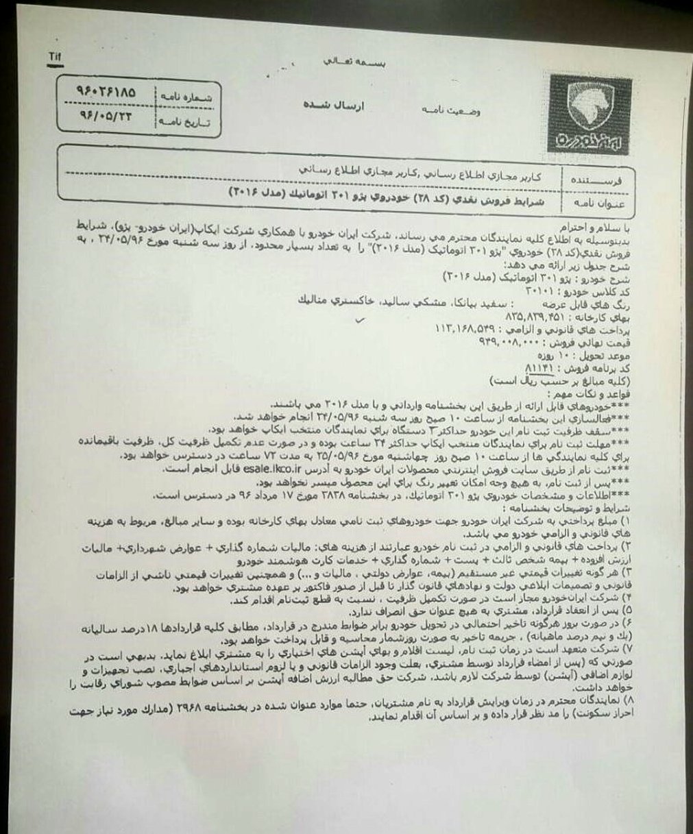 فروش نقدی "پژو ۳۰۱ " وارداتی در بازار+سند