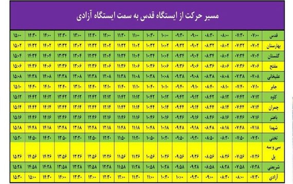 اعلام برنامه زمان‌بندی حرکت متروی اصفهان از قدس تا آزادی