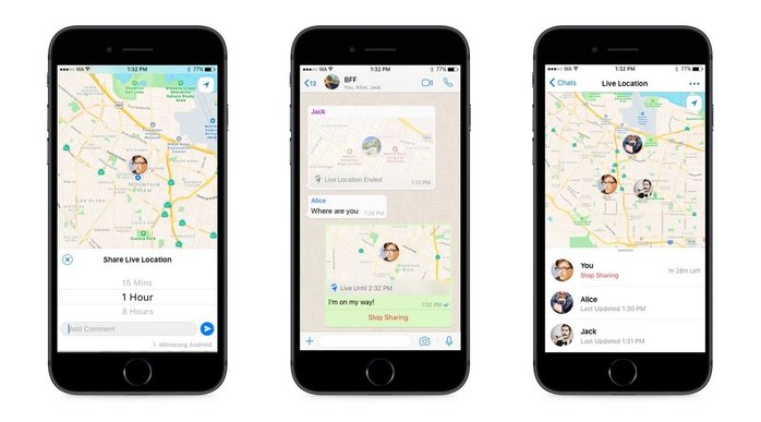 ارائه  قابلیت اشتراک گذاری موقعیت به صورت زنده در واتس اپ