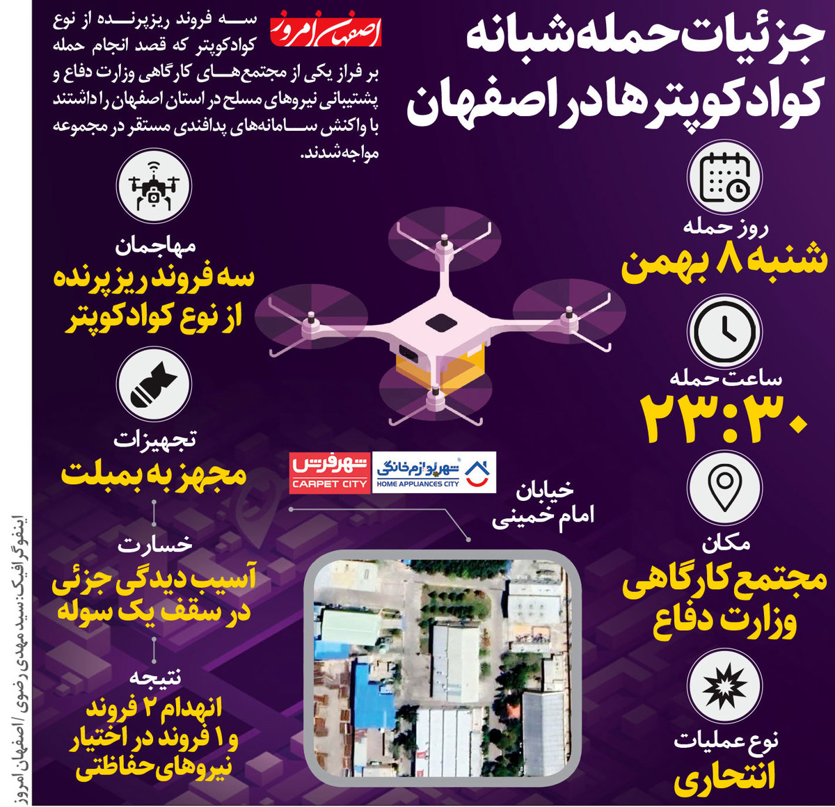 جزئیات حمله شبانه کوادکوپترها در اصفهان