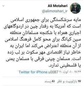 مطهری: مسلمان چینی با مسلمان فلسطینی فرقی ندارد