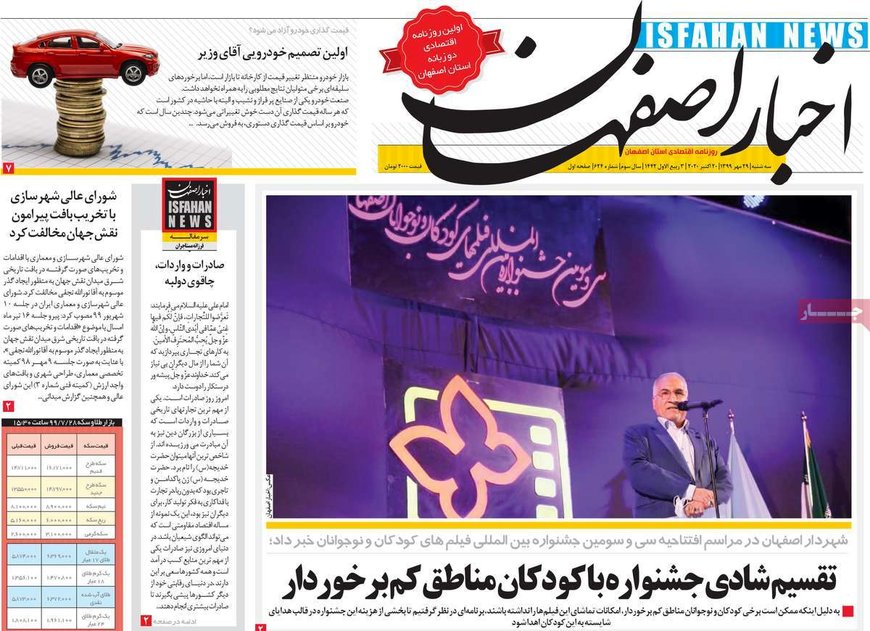صفحه نخست روزنامه‌های امروز اصفهان سه شنبه 29 مهر 99