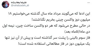 پاسخ ادعای عجیب درباره خرید ۱۸ میلیون دوز واکسن از چین