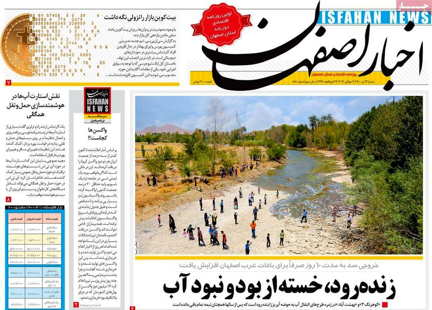 صفحه نخست روزنامه‌های امروز اصفهان شنبه 12 تیر 1400
