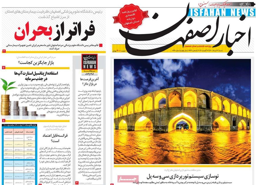 صفحه نخست روزنامه‌های امروز اصفهان شنبه23 مرداد  1400