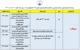 برنامه مراکز تجمعی و منتخب واکسیناسیون کووید ۱۹ اصفهان در روز یکشنبه ۹ آبانماه