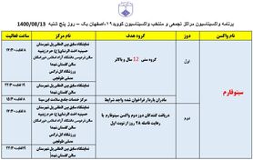 برنامه مراکز تجمعی و منتخب واکسیناسیون کووید ۱۹ اصفهان در روز پنجشنبه ۱۳ آبان‌ماه