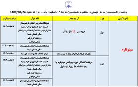 ‌برنامه مراکز تجمعی و منتخب واکسیناسیون کووید ۱۹ اصفهان در روز دوشنبه ۲۴ آبان‌ماه