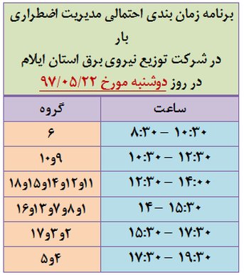 برنامه قطع برق ایلام دوشنبه 22 مرداد97