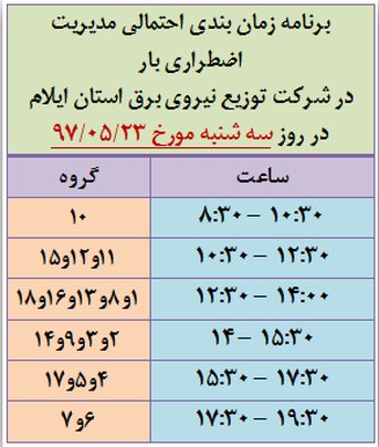 برنامه قطع برق ایلام سه شنبه 23 مرداد97