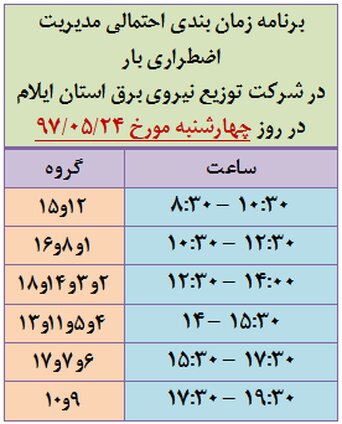برنامه قطع برق ایلام پنجشنبه 25 مرداد97