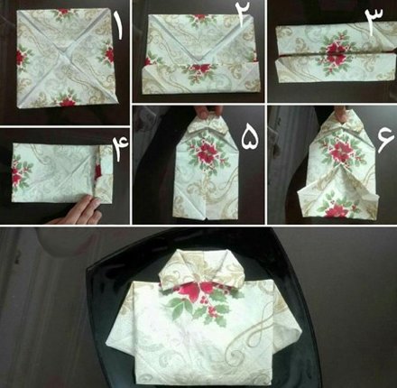 آموزش تزیین دستمال سفره به شکل پیراهن