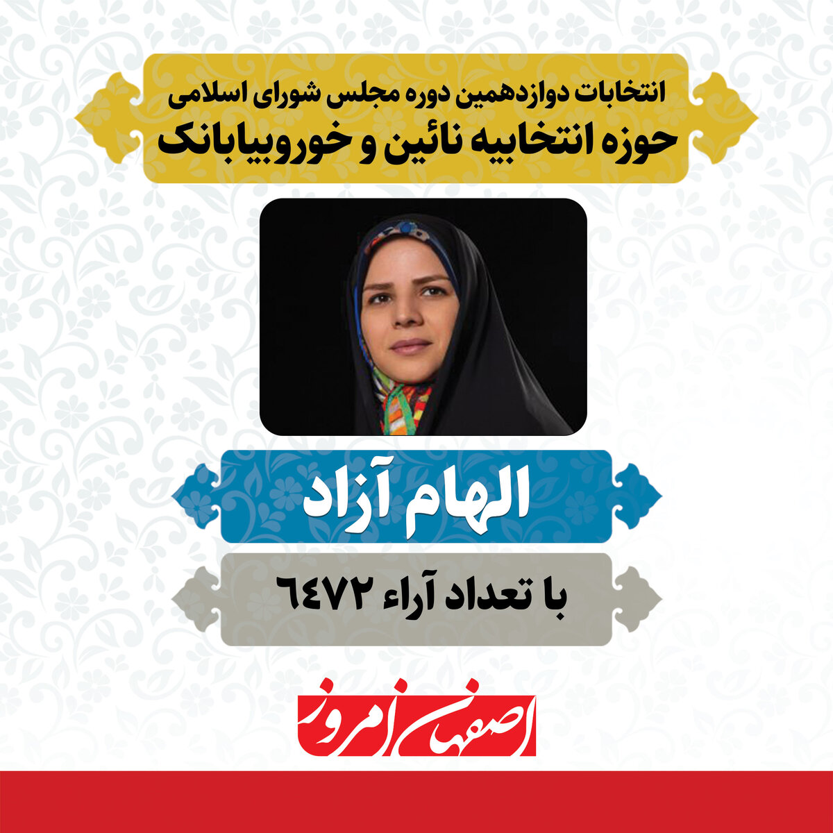 «الهام آزاد» منتخب مردم نائین و خوروبیابانک در دوازدهمین دوره مجلس شورای اسلامی