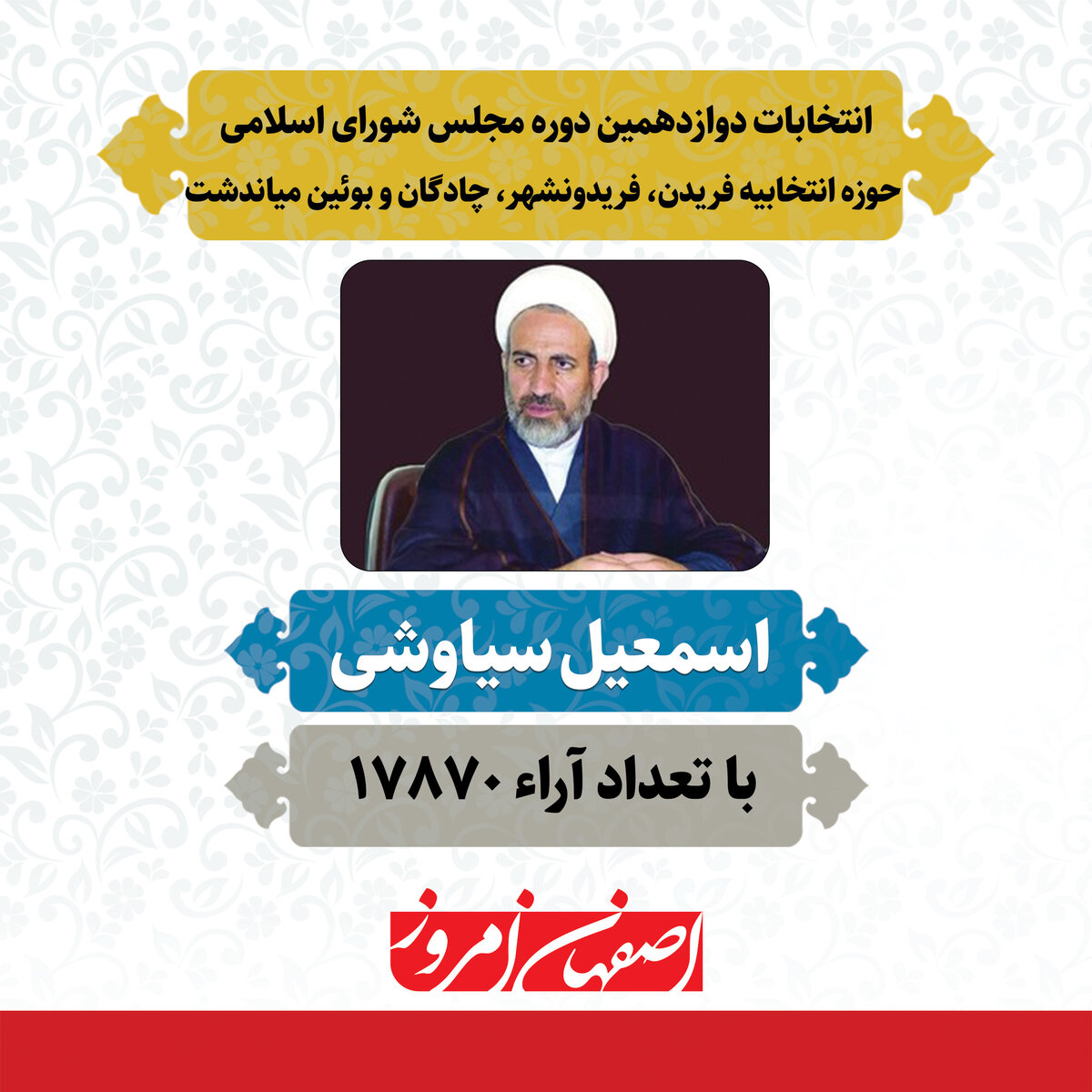 «اسمعیل سیاوشی» منتخب مردم فریدن، فریدونشهر، چادگان و بوئین میاندشت در دوازدهمین دوره مجلس شورای اسلامی