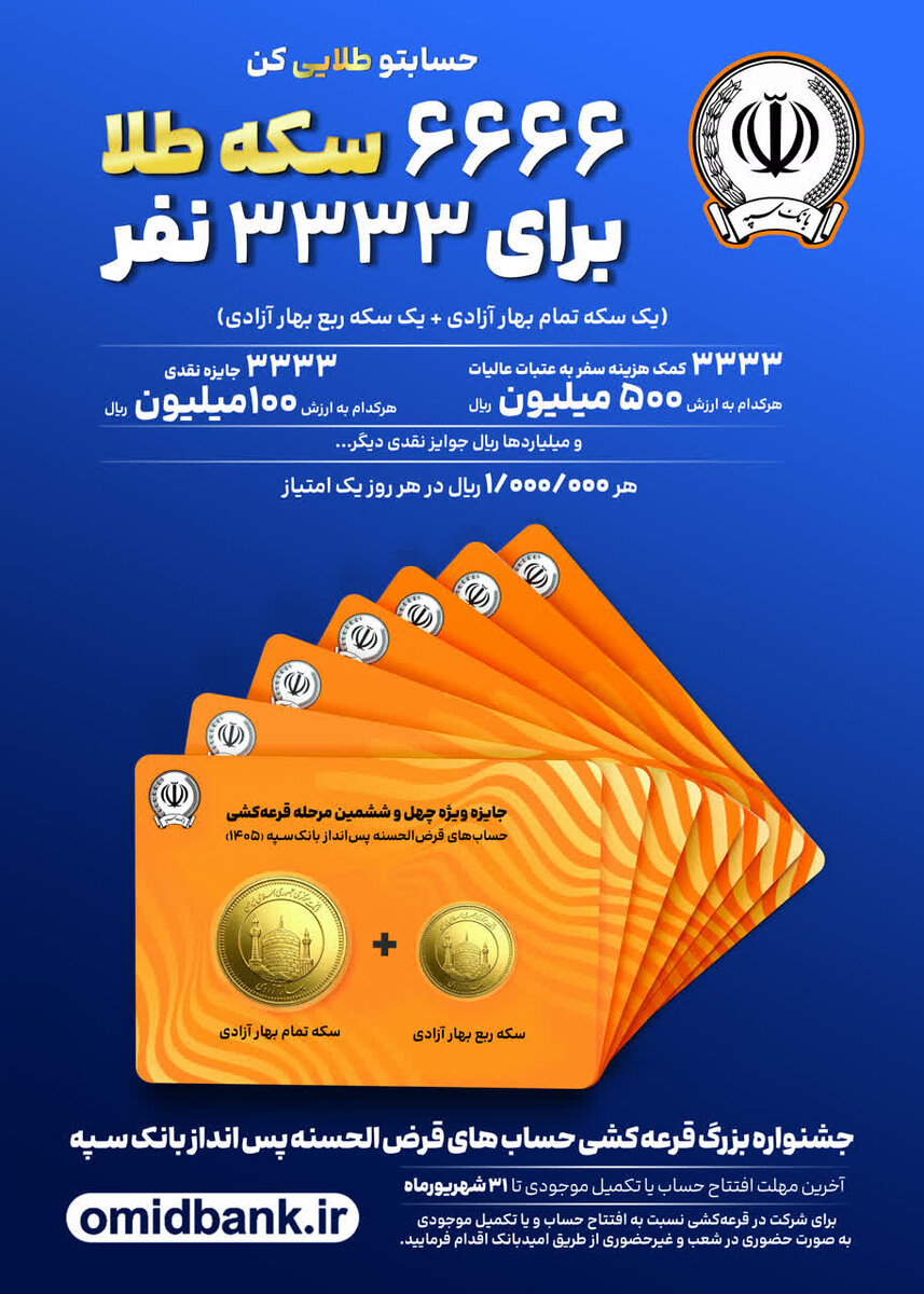 ۶۶۶۶ سکه طلا در انتظار صاحبان حساب‌های قرض‌الحسنه بانک سپه